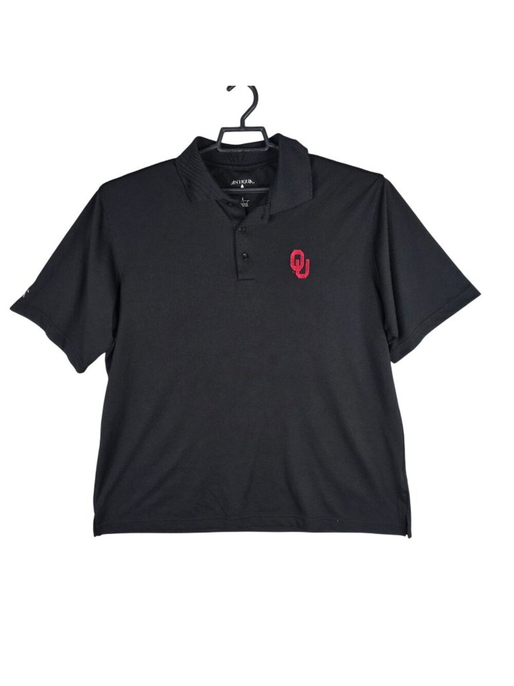 Mens Antigua Black Polo Shirt OU Oklahoma University Embroidery Polyester XL
